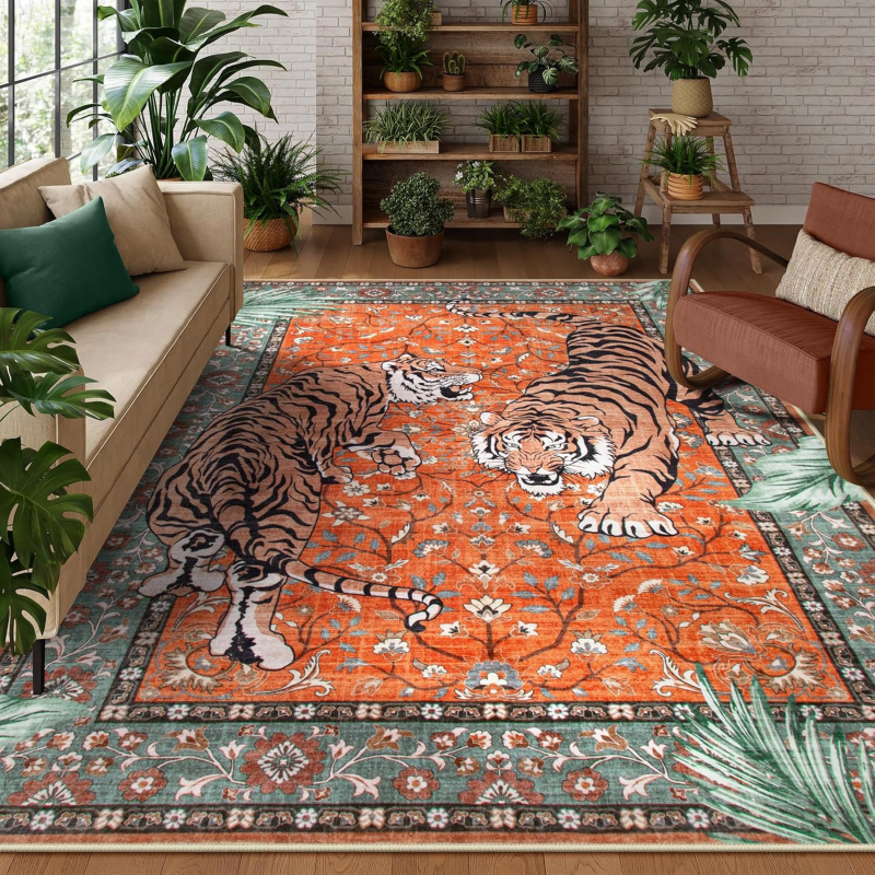 Coffee Equipment At Home - VIKAMA Boho Tiger Pattern Area Carpet
