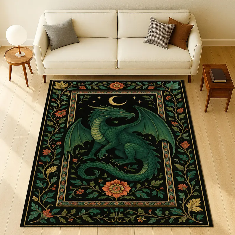 Coffee Equipment At Home - Folk Art Dragon Theme Rug Carpet