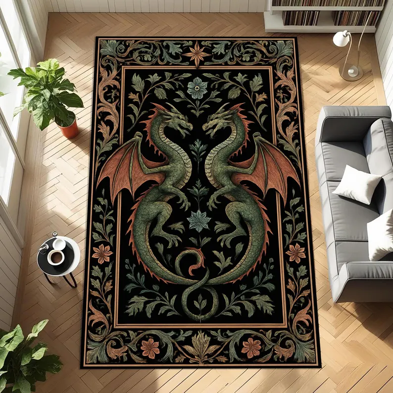 Folk Art Dragon Theme Rug Carp - Coffee Equipment At Home review and price