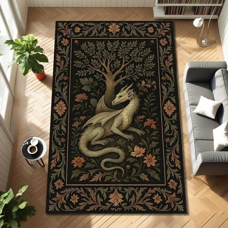 Folk Art Dragon Theme Rug Carp - Coffee Equipment At Home review and price
